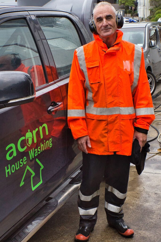 Tim with his Acorn House Washing truck in Wellington